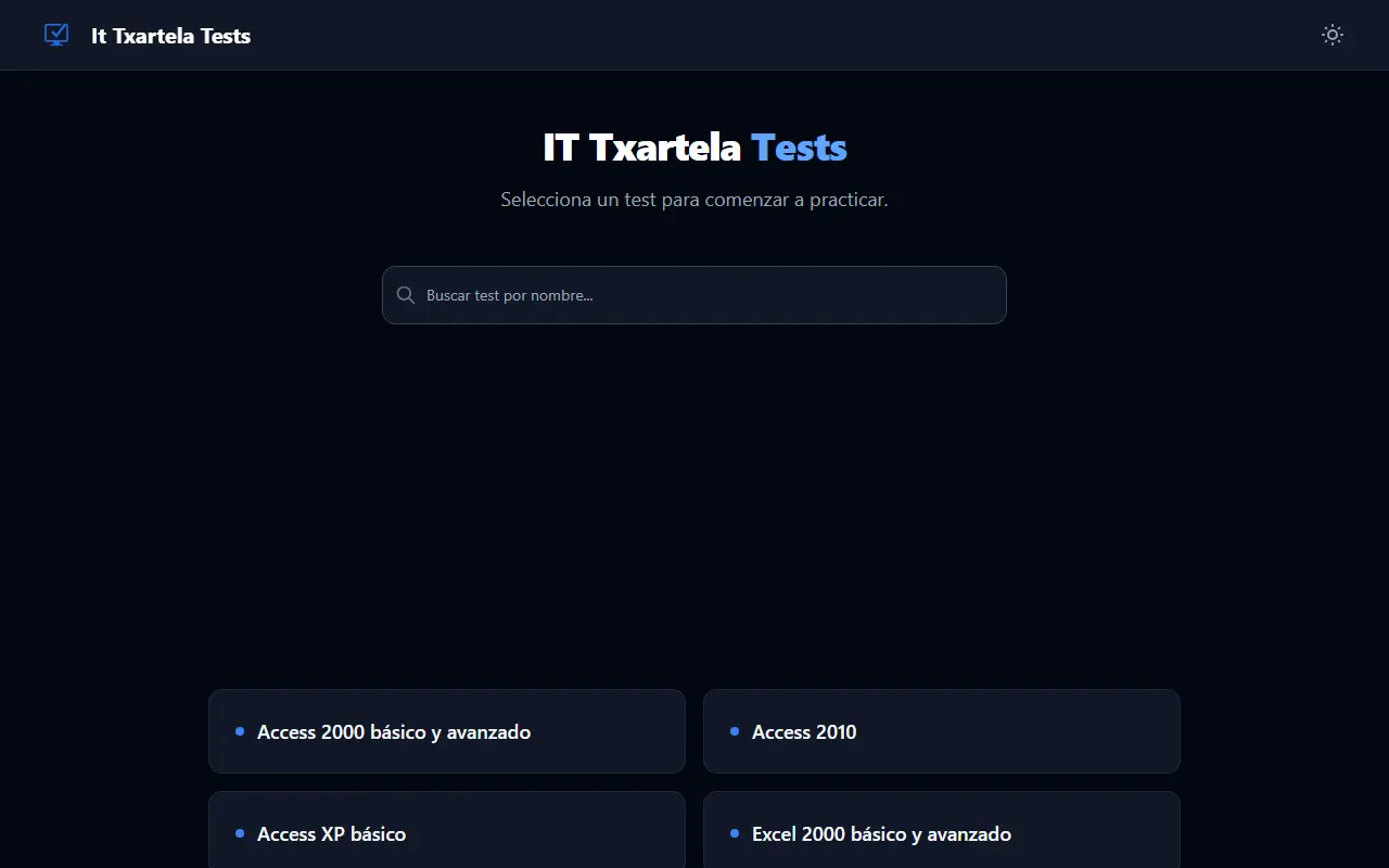 Captura de la web de IT Txartela Tests