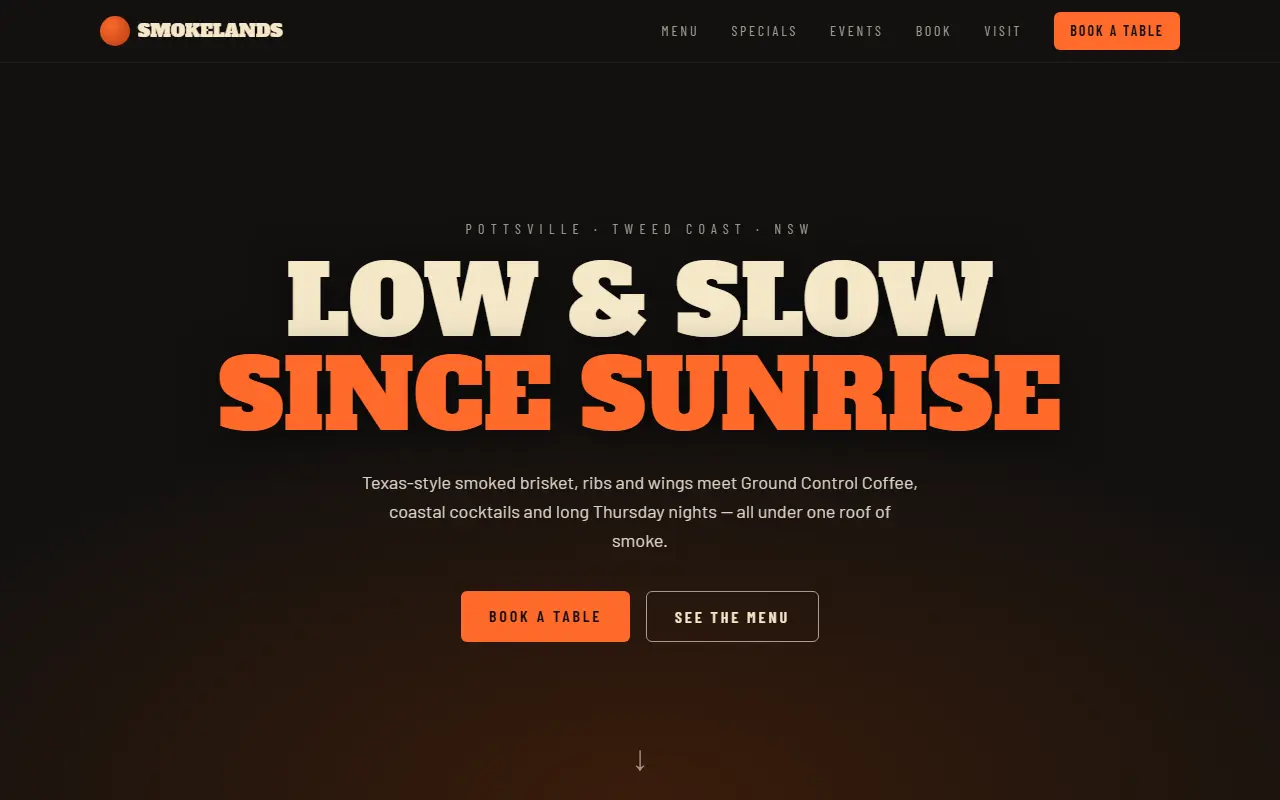 Captura de la web de Smokelands BBQ, Cafe & Bar